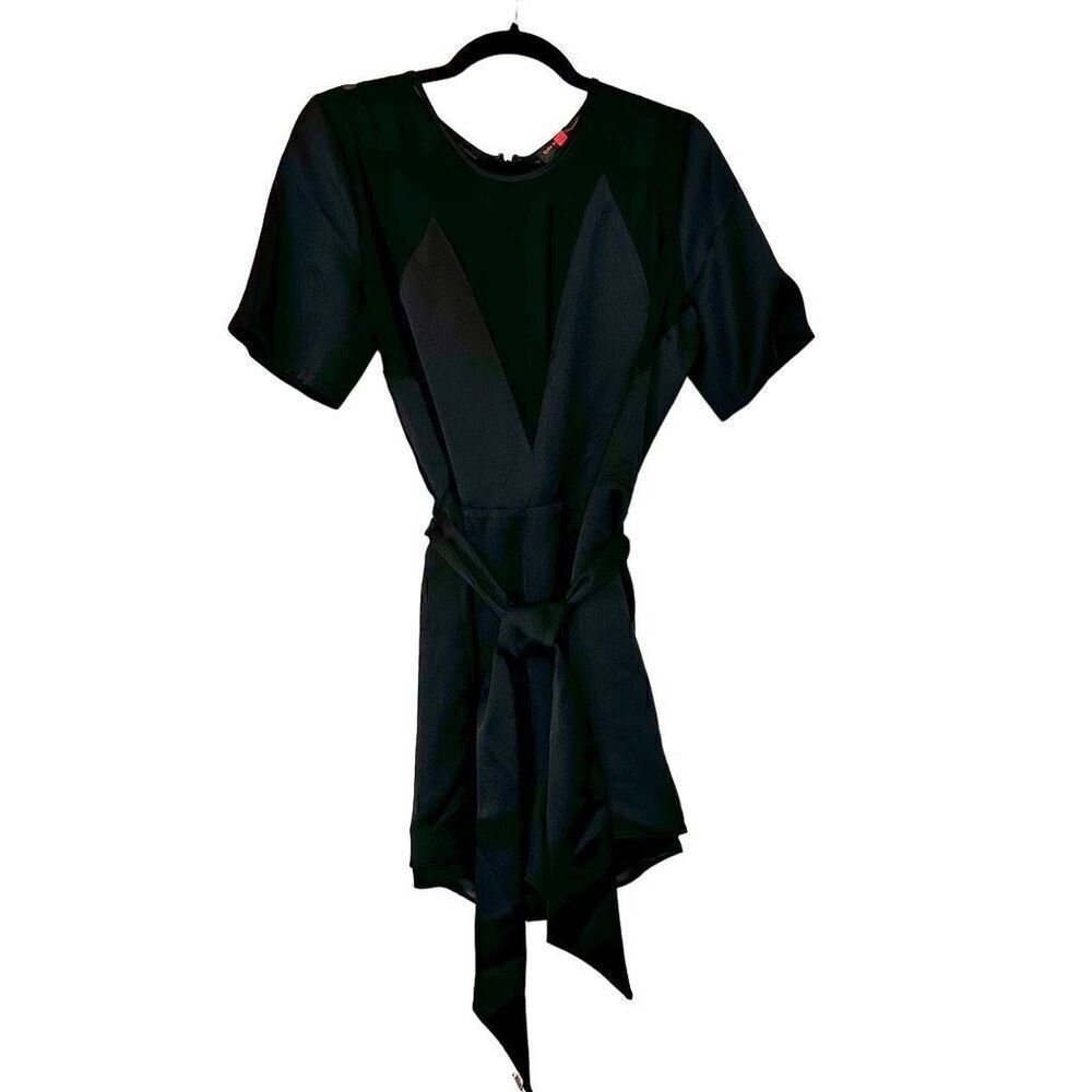 Kate Moss For Topshop Sheer Satin Tie Waist Short Sleeve Romper 2.0 Black XL